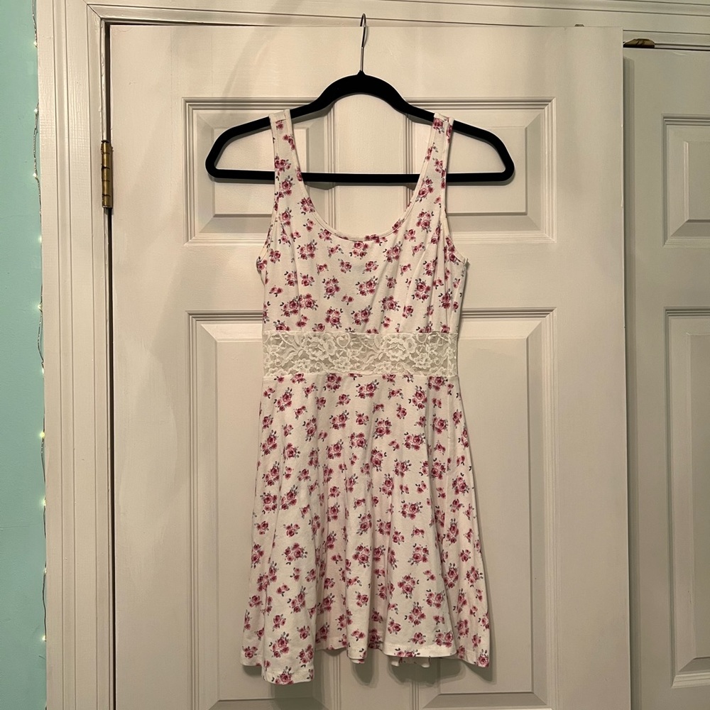 Pink floral dress with lace cutout